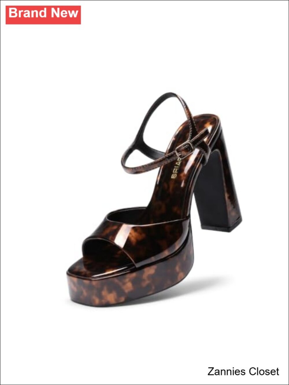 ✨ Platform Block Heels Square Toe Ankle Strap Faux Leather 4.49" Heel 1.06"